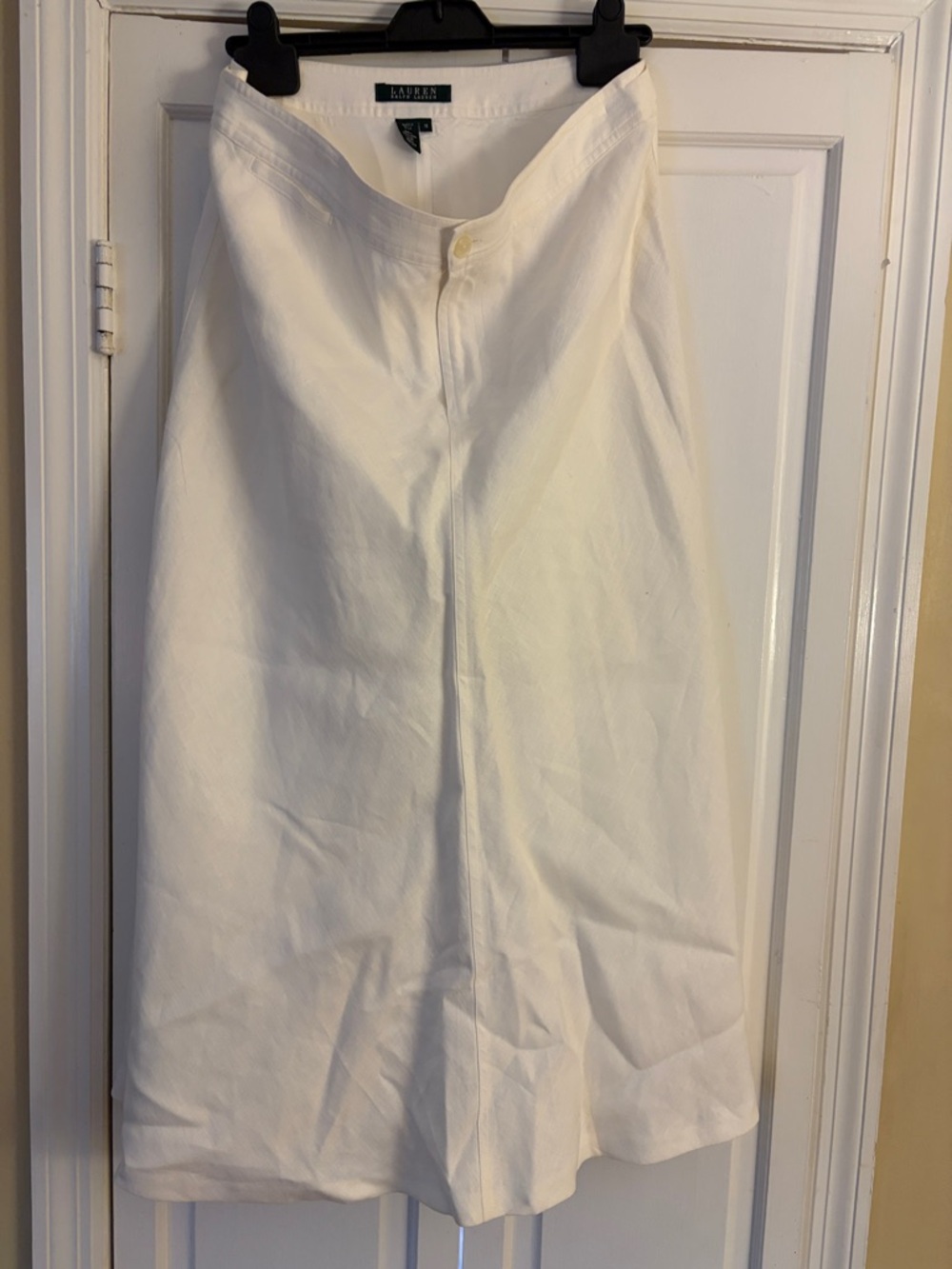 Ralph Lauren Crisp White A-Line 100% linen Midi Skirt
